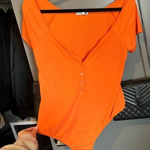 Fashion Nova Ribbed T-shirt bodysuit Orange